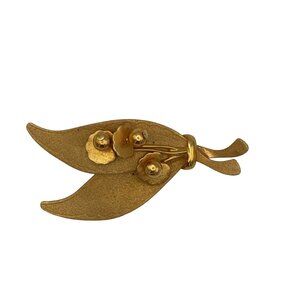Vintage Brooch Matte Shiny Gold Tone Flowers Leaves 3"